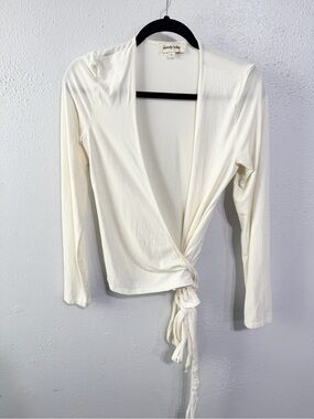 Sisterly Tribe Cream Long-Sleeve Wrap Tie Blouse ballet style size large